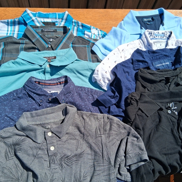 Other - Men's Polo & Button-Down Shirt Lot - Blue, Teal, Gray, Black